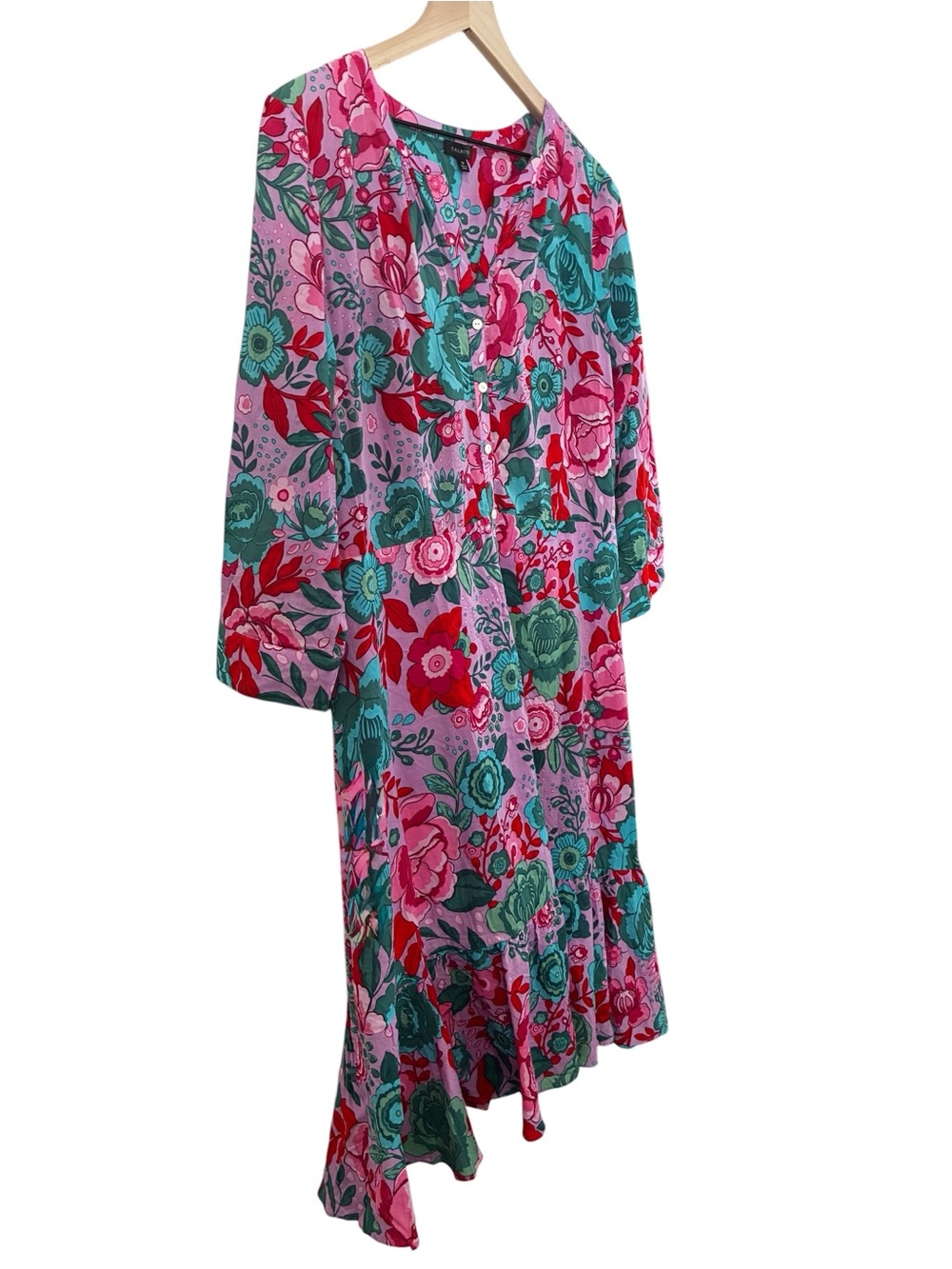 Women’s Talbots Button-Front Midi Dress in Pink & Teal floral print - Picture 5 of 7